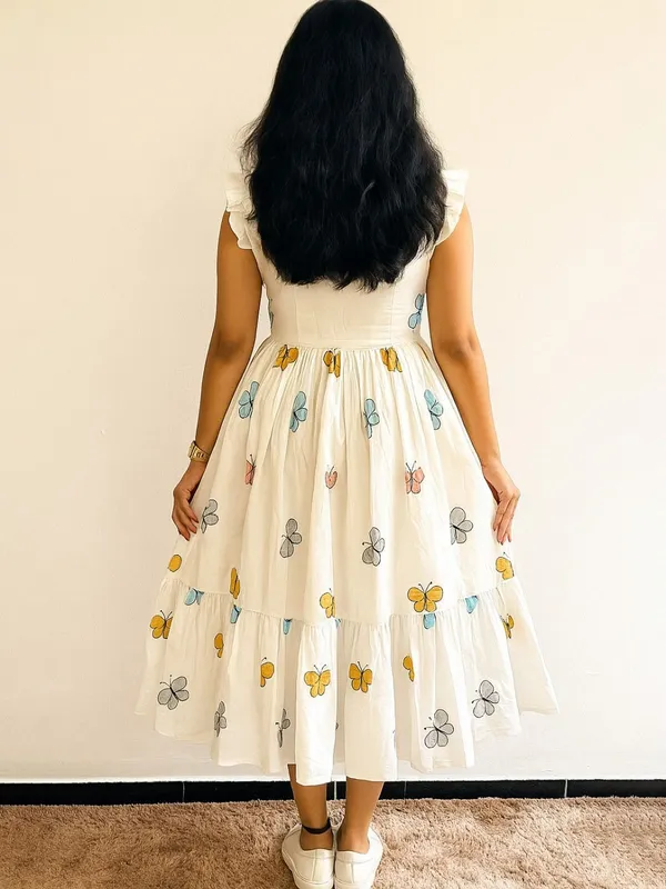 White_Rayon_Flared_Round_Neck_Gown_For_Women