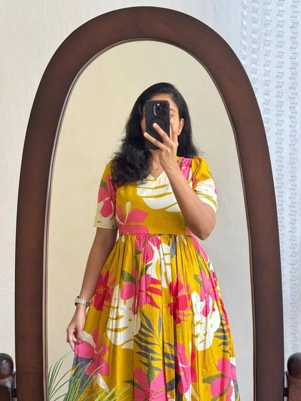 Yellow_Rayon_Flared_Round_Neck_Gown_For_Women