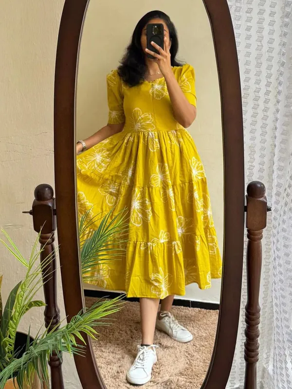 Yellow_Rayon_Flared_Round_Neck_Gown_For_Women