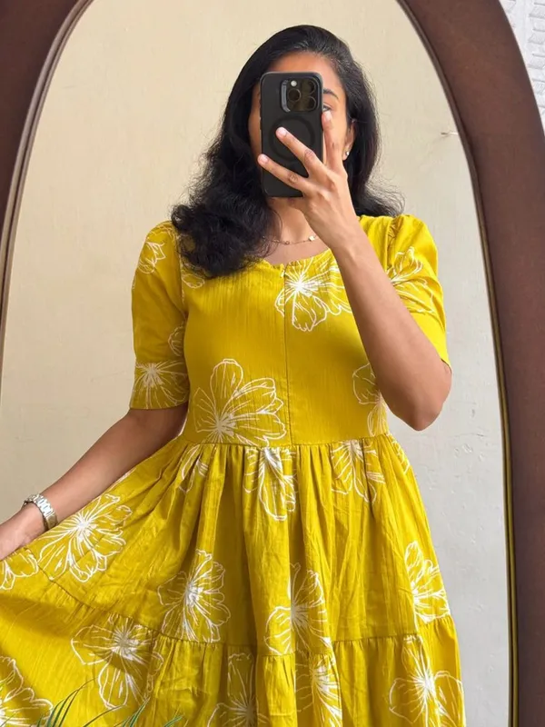 Yellow_Rayon_Flared_Round_Neck_Gown_For_Women