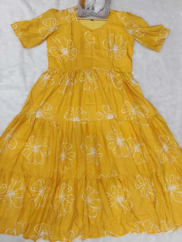 Yellow_Rayon_Flared_Round_Neck_Gown_For_Women