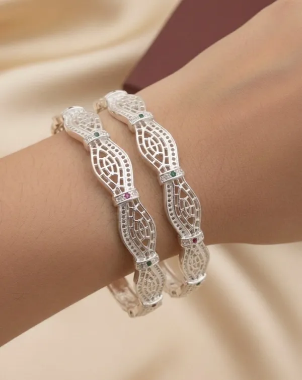 American_Diamond_Studded_Patala_Silver_Plated_Bangles_