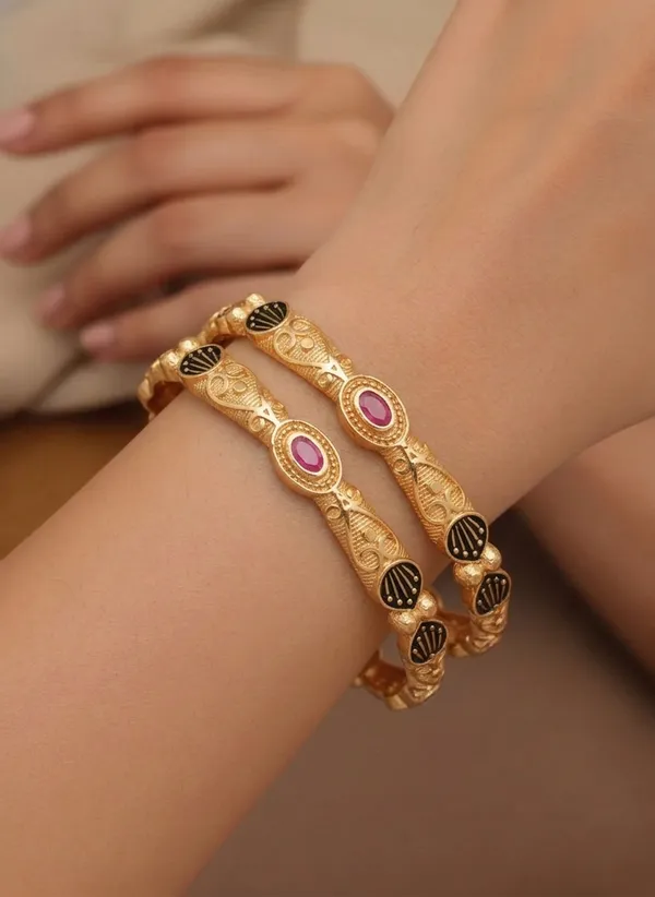 Gold_Stylish_Ruby_Stone_Micro_Gold_Plated_Bangles_With_Diamond_Pack_Of_2