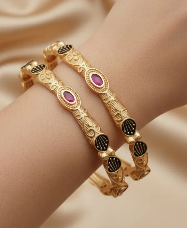 Gold_Stylish_Ruby_Stone_Micro_Gold_Plated_Bangles_With_Diamond_Pack_Of_2