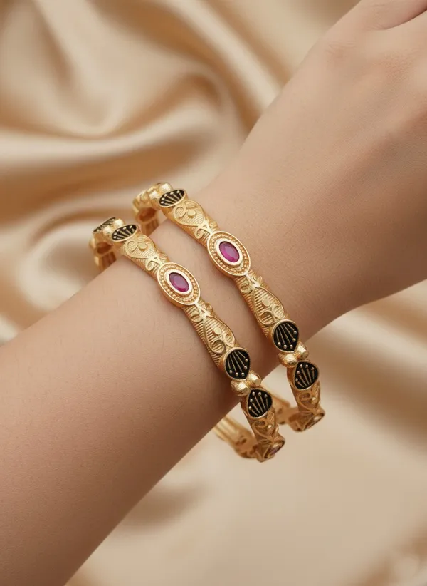 Gold_Stylish_Ruby_Stone_Micro_Gold_Plated_Bangles_With_Diamond_Pack_Of_2