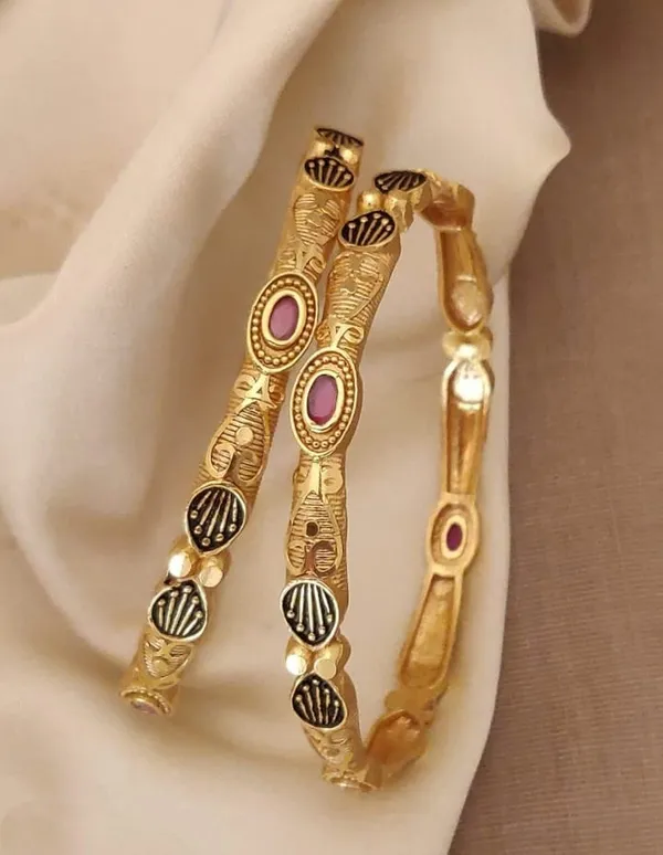 Gold_Stylish_Ruby_Stone_Micro_Gold_Plated_Bangles_With_Diamond_Pack_Of_2