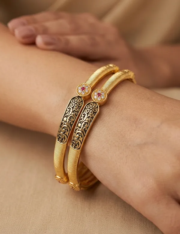 Antique_Gold_Plated_Floral_Ruby_Stone_Designer_Bangles