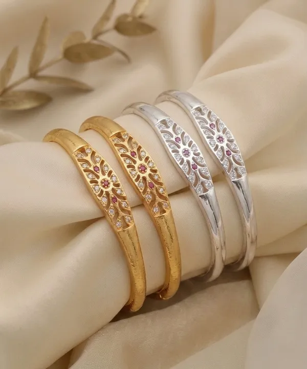 Combo_Of_Elegant_Floral_Cutwork_Bangles–_Gold_&_Silver_Plated_(Set_of_4)