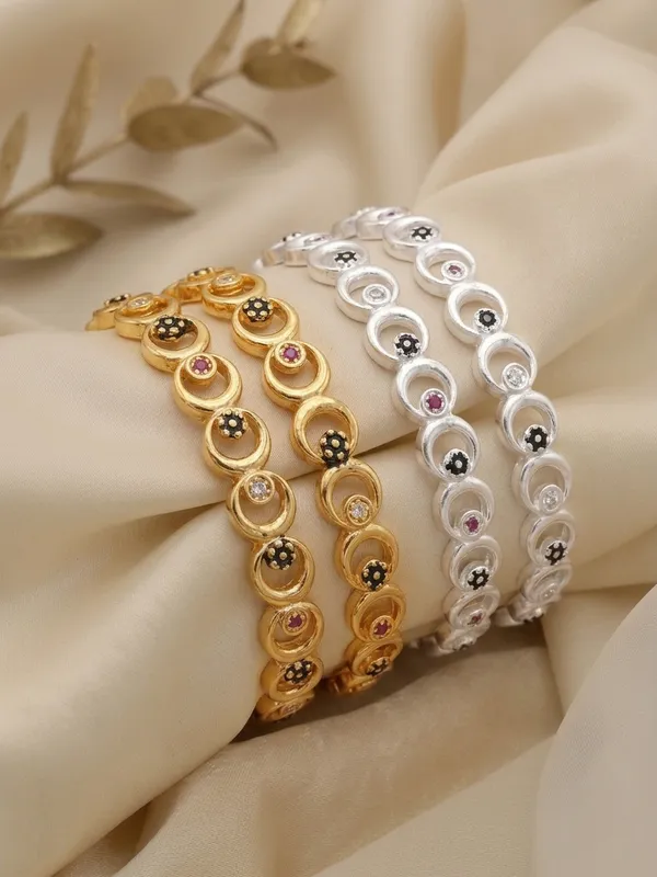 Combo_Set_of_Moon_Shape_Diamond_Bangles_-_Gold_&_Silver_Plated_(Set_of_4)