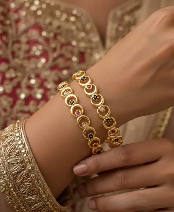 Combo_Set_of_Moon_Shape_Diamond_Bangles_-_Gold_&_Silver_Plated_(Set_of_4)