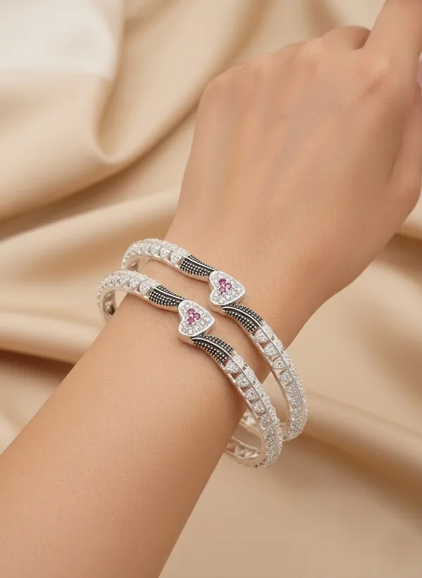 Heart_Shape_Silver_Bangles_For_Women_