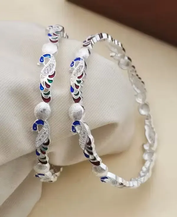 Peacock_Design_Bangles_With_AD_Diamond_Silver_Bangles_2_Pcs
