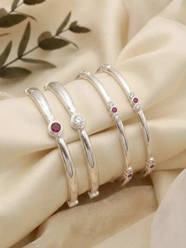 Minimal_Silver_Kada_Bangles_with_Pink_&_White_Stone_Accent_(Set_of_4)_|_Elegant_Daily_Wear_Stack
