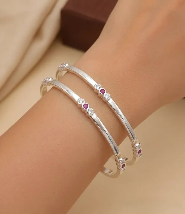 Minimal_Silver_Kada_Bangles_with_Pink_&_White_Stone_Accent_(Set_of_4)_|_Elegant_Daily_Wear_Stack