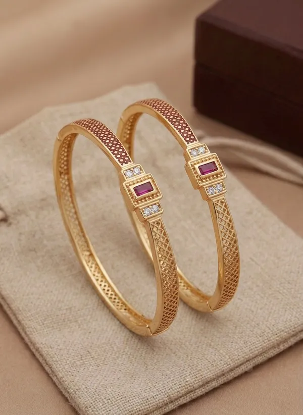 Royal_Ruby_Accent_Gold_Bangles_–_Textured_Dual_Bangle_Set
