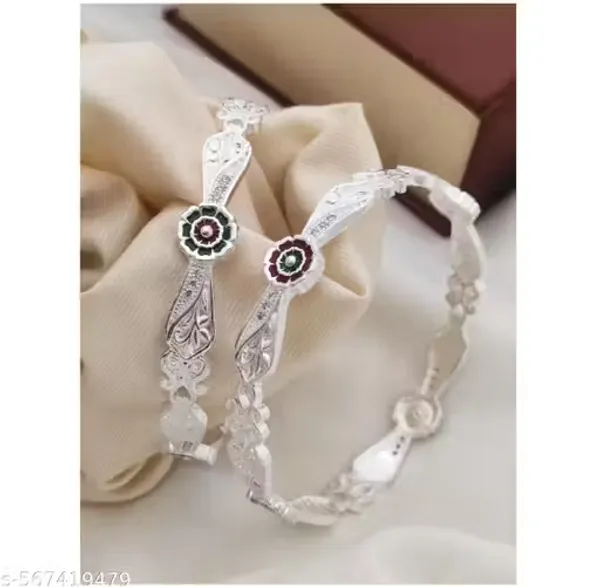 Silver_Plated_Flower_Bangles_With_Minakari_(Pack_of_2)