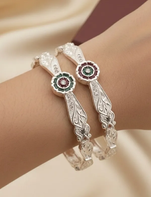 Silver_Plated_Flower_Bangles_With_Minakari_(Pack_of_2)