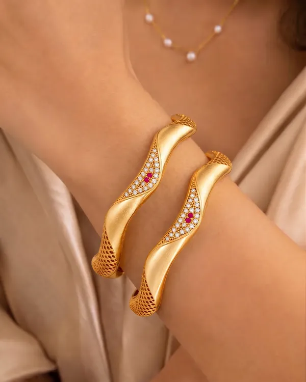 Twisted_Wave_Gold_Plated_Bangles_with_Ruby_&_Crystal_Stones_–_Pair_Set
