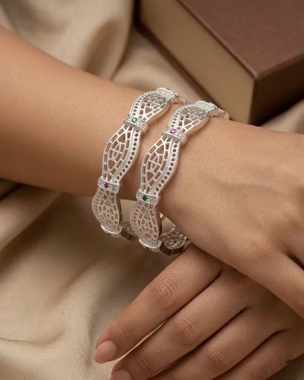 American_Diamond_Studded_Patala_Silver_Plated_Bangles_