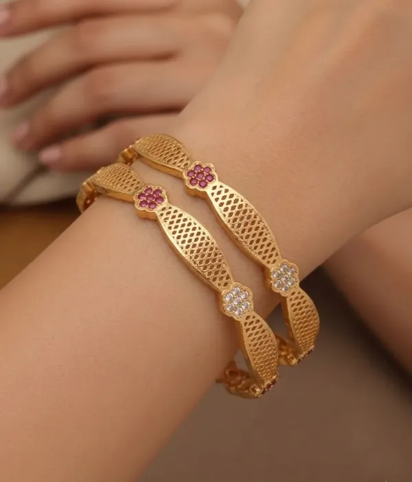 Gold_Stylish_Flower_Shape_Micro_Gold_Finish_Bangle_With_Pack_Of_2
