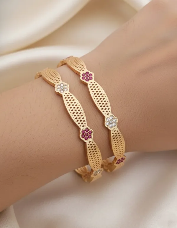 Gold_Stylish_Flower_Shape_Micro_Gold_Finish_Bangle_With_Pack_Of_2