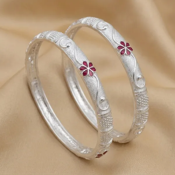 Silver_Plated_Red_Meena_Floral_Designer_Bangles