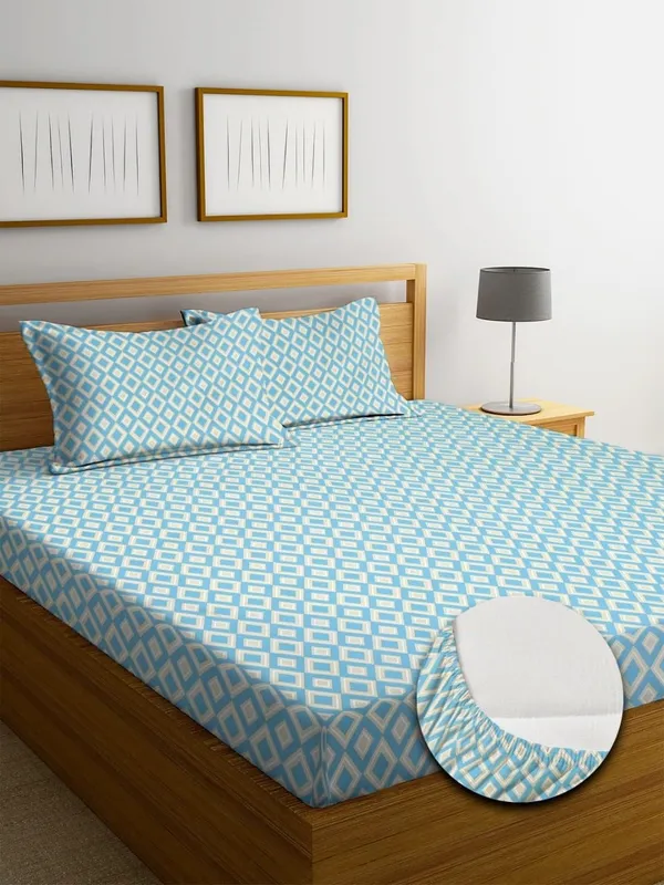Leaves_Grey_Cotton_Fitted_Bedsheet_With_Pillow_Covers