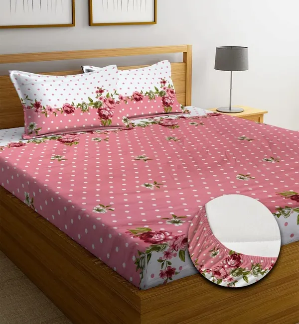 Wine_Cotton_Fitted_Bedsheet_With_Pillow_Covers