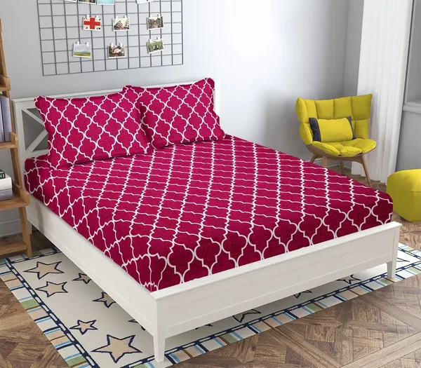 Pink_Cotton_Fitted_Bedsheet_With_Pillow_Covers