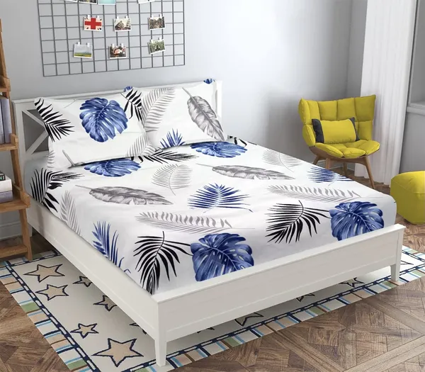 Multicolor_Cotton_Elastic_Fitted_Bedsheet_Set_With_Pillow_Covers
