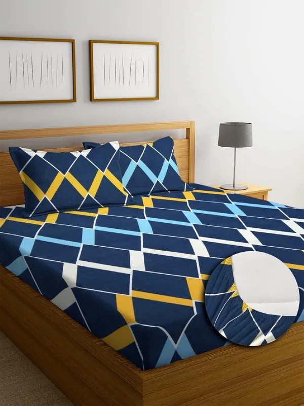 Multicolor_Cotton_Fitted_Bedsheet_Set_With_Pillow_Covers