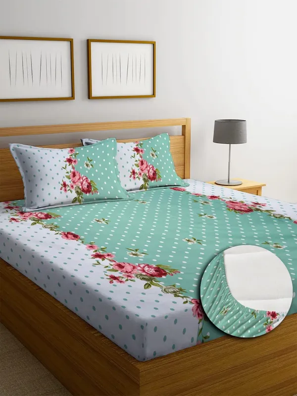 Multicolor_Cotton_Fitted_Bedsheet_With_Pillow_Covers