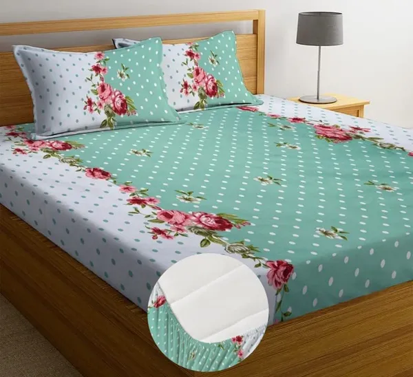 Multicolor_Cotton_Fitted_Bedsheet_With_Pillow_Covers