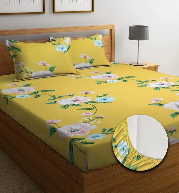 Multicolor_Cotton_Fitted_Bedsheet_Set_With_Pillow_Covers