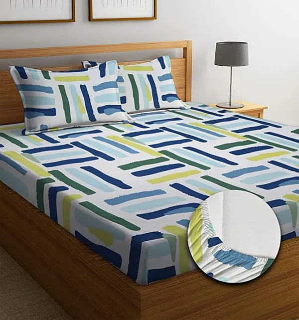 Multicolor_Cotton_Fitted_Bedsheet_Set_With_Pillow_Covers