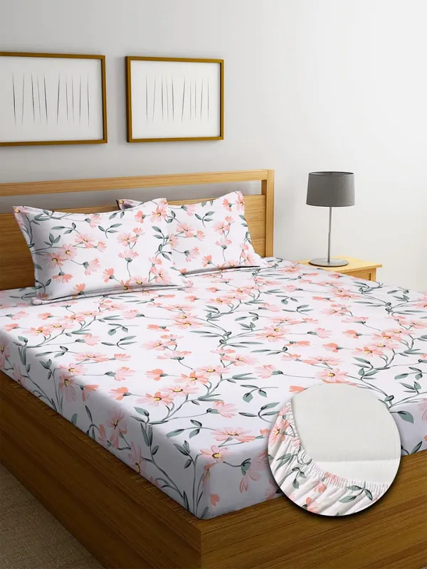 Multicolor_Cotton_Fitted_Bedsheet_Set_With_Pillow_Covers