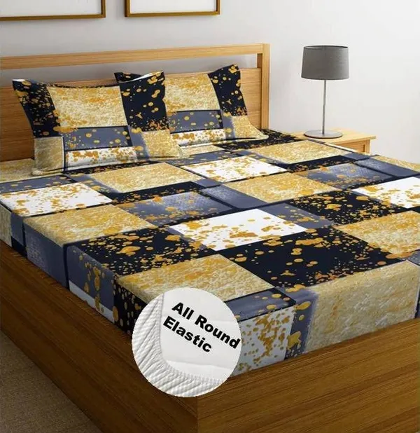 Multicolor_Cotton_Fitted_Bedsheet_Set_With_Pillow_Covers