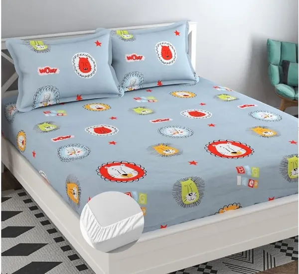Light_Grey_Cotton_Fitted_Bedsheet_With_Pillow_Covers
