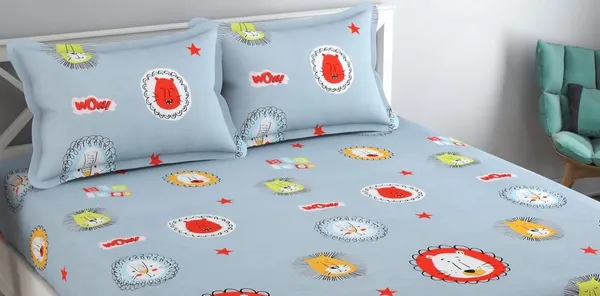 Light_Grey_Cotton_Fitted_Bedsheet_With_Pillow_Covers