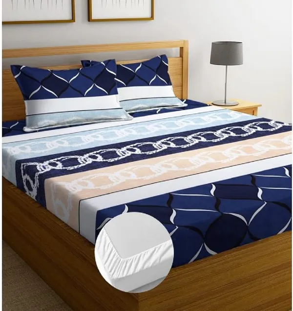 Multicolor_Cotton_Elastic_Fitted_Bedsheet_Set_With_Pillow_Covers