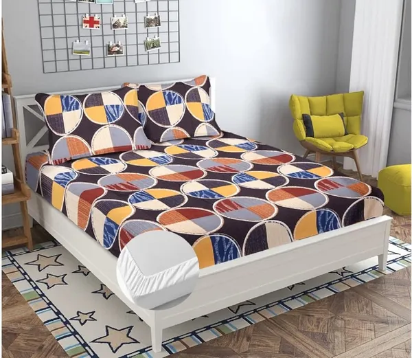 Multicolor_Cotton_Fitted_Bedsheet_With_Pillow_Covers