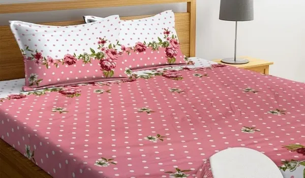 Pink_Cotton_Fitted_Bedsheet_With_Pillow_Covers