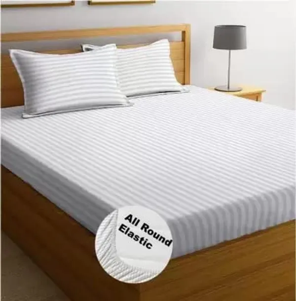 White_Cotton_Fitted_Bed_Bedsheet_With_Pillow_Covers