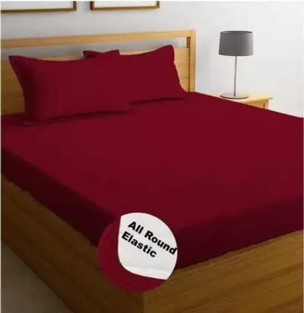 Red_Cotton_Fitted_Bed_Bedsheet_With_Pillow_Covers