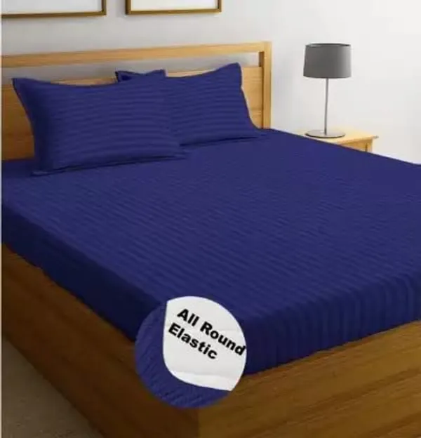Dark_Blue_Cotton_Fitted_Bed_Bedsheet_With_Pillow_Covers