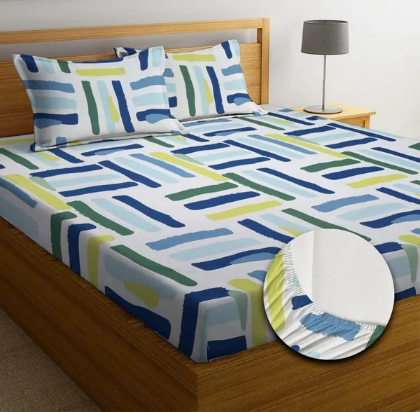 Multicolor_Cotton_Fitted_Bedsheet_With_Pillow_Covers