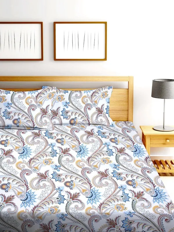 Multicolor_Cotton_Fitted_Bedsheet_With_Pillow_Covers