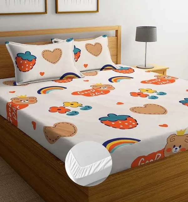 Multicolor_Cotton_Fitted_Bedsheet_With_Pillow_Covers