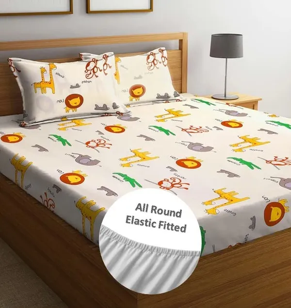 Multicolor_Cotton_Fitted_Bedsheet_Set_With_Pillow_Covers