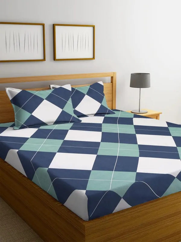 Multicolor_Cotton_Fitted_Bedsheet_With_Pillow_Covers
